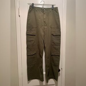 Zara High Rise Wide Leg Army Green Cargo Pants 8